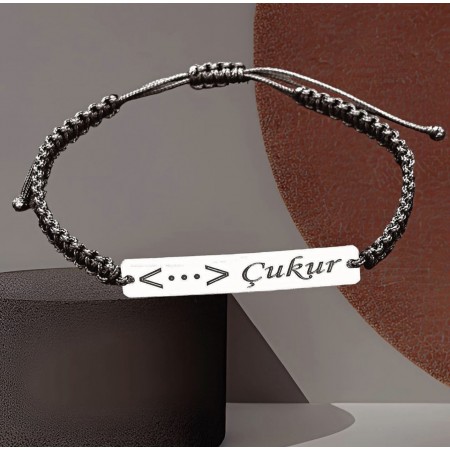 Мъжка гравирана  сребърна плочка на конец с надписа и логото на - Çukur (Чукур)