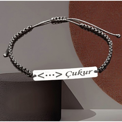 Мъжка гравирана  сребърна плочка на конец с надписа и логото на - Çukur (Чукур)